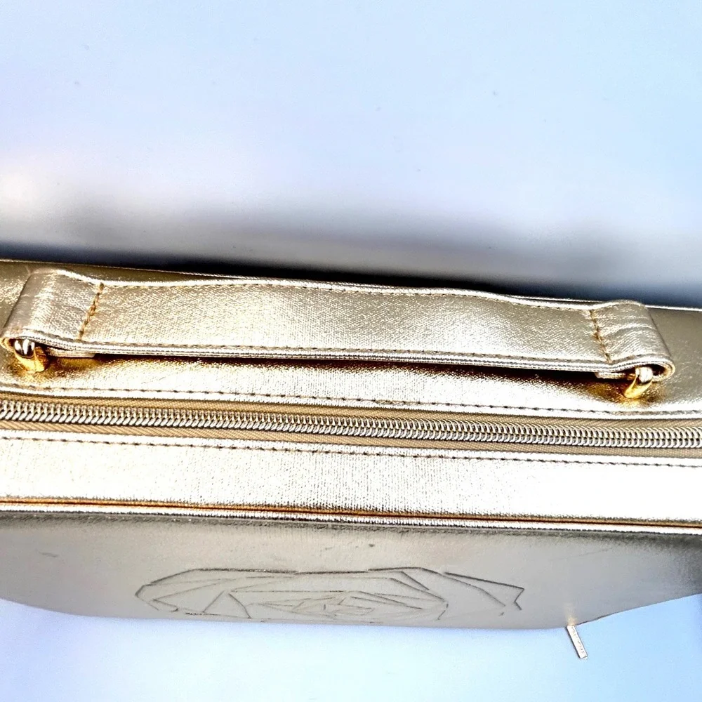 Lancome Makeup Train Case Travel Bag Gold Metallic Rose Vanity Decor Large NEW